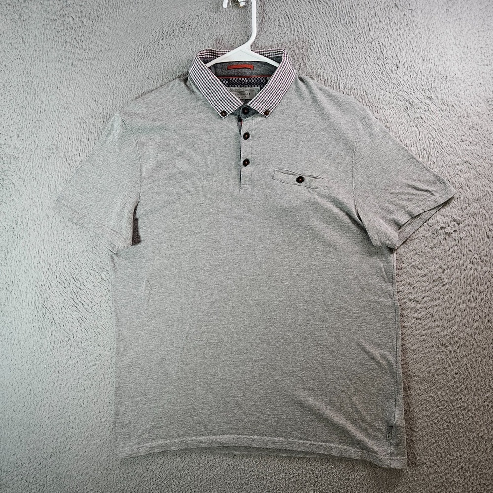 Ted Baker Polo Shirt Men Size 5 Short Sleeve Stretch Gray